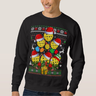 Pickleball Christmas Tree Ugly Sweater Santa Paddl