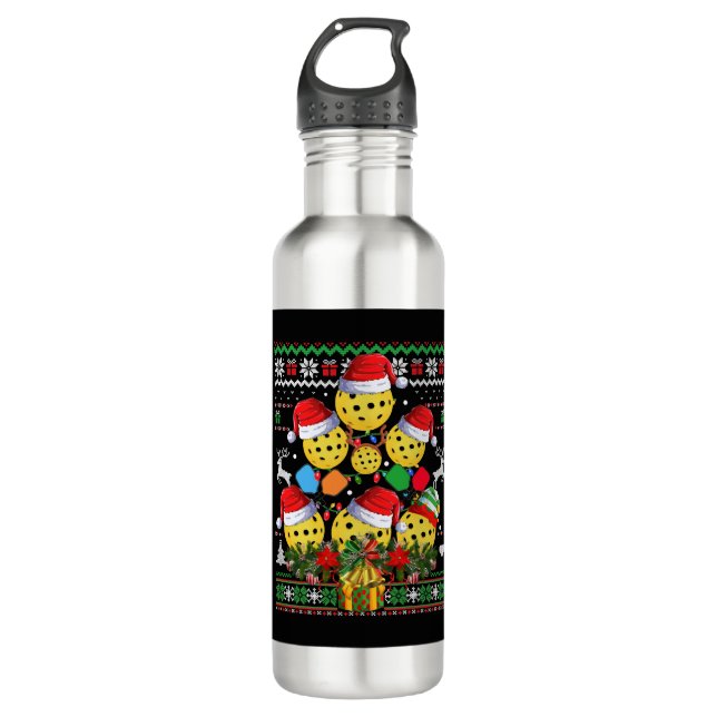 Pickleball Christmas Tree Ugly Sweater Santa Paddl 710 Ml Water Bottle (Front)