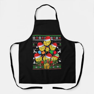 Pickleball Christmas Tree Ugly Sweater Santa Paddl Apron