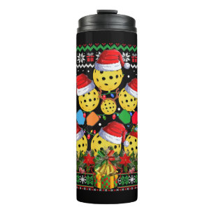 Pickleball Christmas Tree Ugly Sweater Santa Paddl Thermal Tumbler