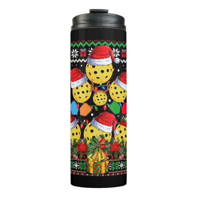 Pickleball Christmas Tree Ugly Sweater Santa Paddl Thermal Tumbler (Front)