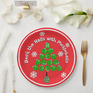 Pickleball Christmas Tree Xmas Party Personalized Paper Plate
