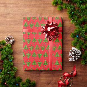 Pickleball Christmas Trees and Red Green Ornaments Wrapping Paper