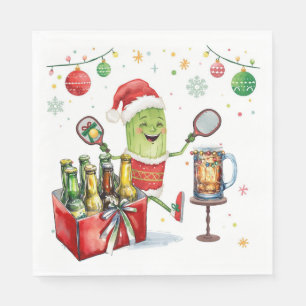 Pickleball Christmas with Beer for Christmas Party Napkin