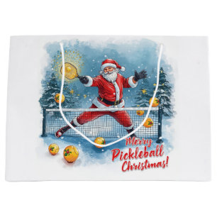 Pickleball Christmas with Santa Claus on Match Large Gift Bag
