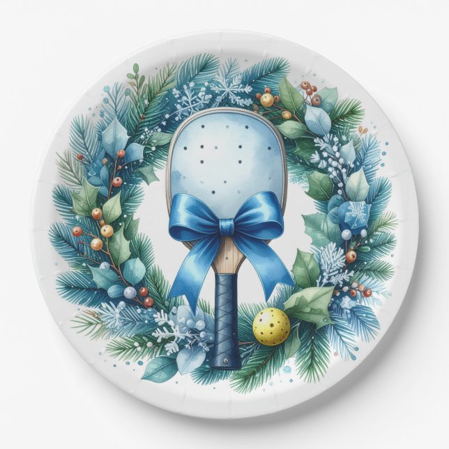 Pickleball Christmas Wreath  Paper Plate (Front)