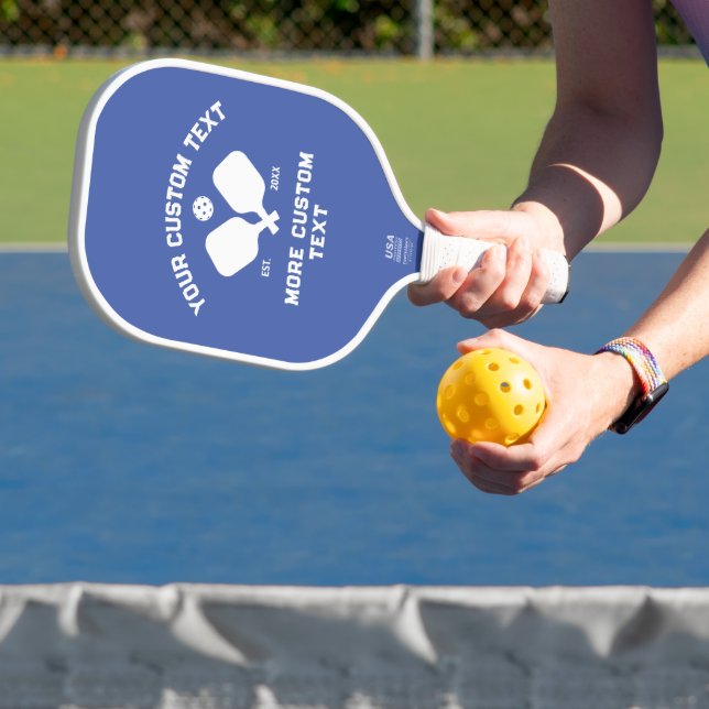 Pickleball Club Logo Player Name Personalised Blue Paddle (Insitu)