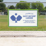 Pickleball Club Party Paddles Blue Green Custom Banner<br><div class="desc">A super fun banner for your next pickleball party or special event. Design features 2 blue crossed pickleball paddles and a ball. Easily add all your custom party details and change the colours too! Great for an adult or kid's pickleball birthday party, pickleball club social or event, tournament, fundraiser or...</div>