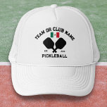 Pickleball Club Team Mexico Mexican Flag Custom Trucker Hat<br><div class="desc">Stand out on the pickleball court with this stylish hat featuring crossed pickleball paddles, the flag of Mexico, and your custom text. Personalise it easily to include your club name, team name, city, or any wording of your choice. You can also change the font and paddle colours - just click...</div>