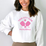 Pickleball Club Team Player Custom Pickle Gift Sweatshirt<br><div class="desc">Standout on the pickleball court in this super comfy sweatshirt featuring crossed pickleball paddles, a ball and your custom text. Easily change the wording to include your pickleball club name, team name, city/location or any wording your choose. Also change the font and graphic colours - just click edit/personalise. Makes an...</div>