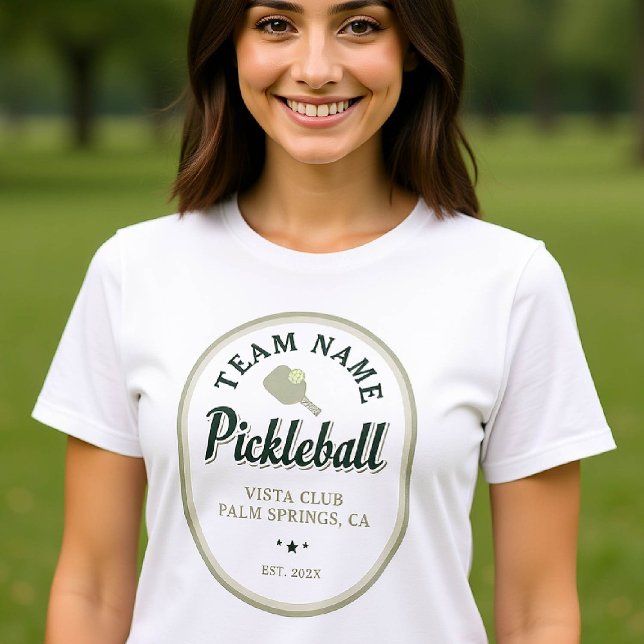 Pickleball Club Team Player Custom Text Green T-Shirt (pickleball personalized shirt emblem club team player vintage custom text name green oval retro)