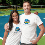 Pickleball Club Team Player Tournament Custom T-Sh T-Shirt<br><div class="desc">Show the world that you play pickleball with this t-shirt featuring a blue and yellow pickleball logo.  Great for pickleball clubs,  teams,  as matching tournament shirts or everyday wear.</div>