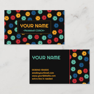 Pickleball Coach - Yellow, mint and blue picklebal Business Card