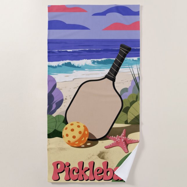 Pickleball Coastal Paddle Scene With Starfish Beach Towel (Front)