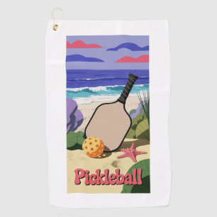Pickleball Coastal Paddle Scene With Starfish Golf Towel