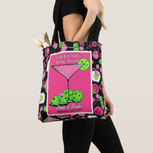 Pickleball Cocktail Pink Green Black Personalised Tote Bag