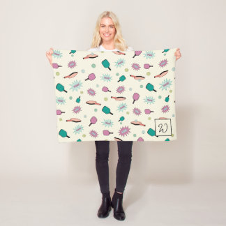 Pickleball! Colourful Monogram Initial Pattern Fleece Blanket