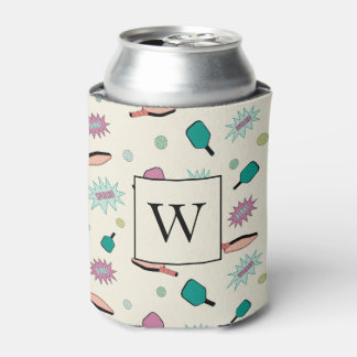 Pickleball! Colourful Monogrammed Initial Pattern Can Cooler