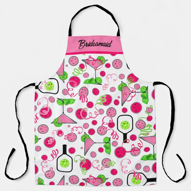 Pickleball Cosmo Cocktail Day Dinking Party White Apron (Front)