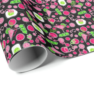 Pickleball Cosmo Day Dinking on Black Wrapping Paper