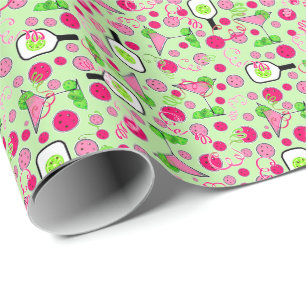 Pickleball Cosmo Day Dinking on Pale Green Wrapping Paper