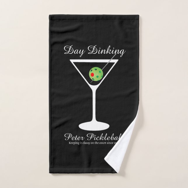 Pickleball Day Dinking Martini Black Personalised Hand Towel (Hand Towel)