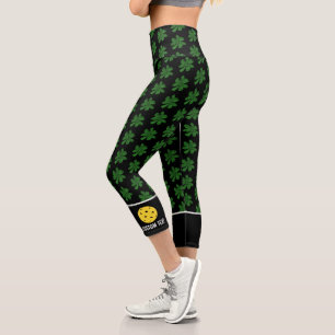 Pickleball Design Funny Lucky 4 Leaf Clover Custom Capri Leggings