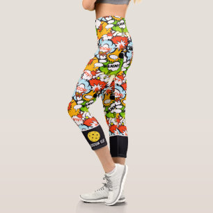 Pickleball Design Super Hero Pop Art Funny Custom Capri Leggings