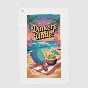 Pickleball Dinkers Unite Flamingo Paddle Golf Towel