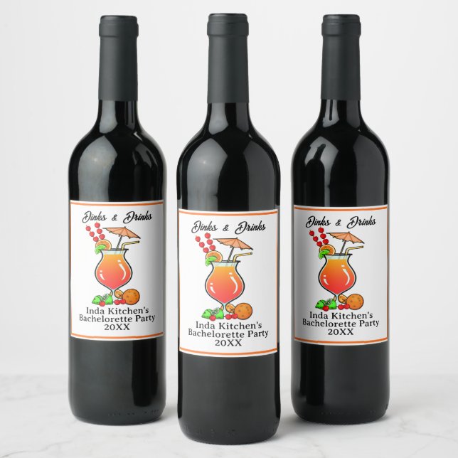 Pickleball Dinks and Drinks Tropical Wine Label (Bottles)