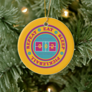 Pickleball Eat Sleep Pickleball orange custom text Ceramic Tree Decoration
