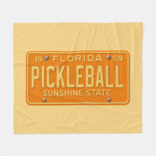 Pickleball Fanatic - Retro Florida License Plate Fleece Blanket