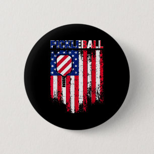 Pickleball flag with paddle for patriotic players 6 cm round badge