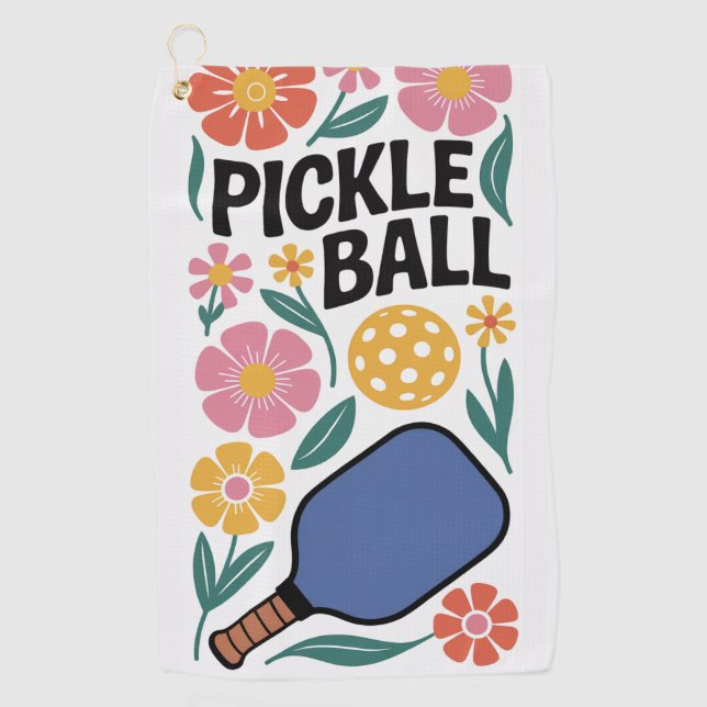 Pickleball Flower Paddle Gift Golf Towel (Front)