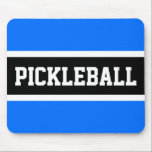 PICKLEBALL Fun Athletic Bright Blue Black Stripes Mouse Pad<br><div class="desc">This fun design features big sports letters inside a wide black stripe highlighted with white stripes on a bright sky bluebackground.  The colors and PICKLEBALL text in this template design can be personalized.</div>