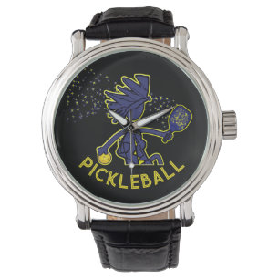 Pickleball Fun Blue on Black Wrist Watch