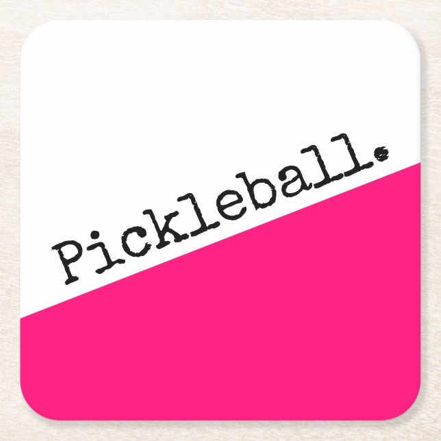 PICKLEBALL Fun Bold Pink White Diagonal Colorblock Square Paper Coaster (Front)