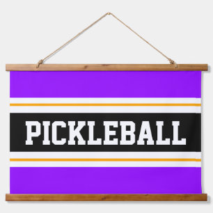 PICKLEBALL Fun Bright Purple Yellow Black Stripes Hanging Tapestry