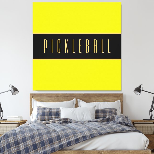 PICKLEBALL Fun Bright Yellow Bold Black Stripes Canvas Print (Insitu(Bedroom))