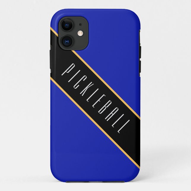 PICKLEBALL Fun Royal Blue Black Diagonal Stripes Case-Mate iPhone Case (Back)