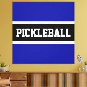 PICKLEBALL Fun Royal Navy Blue Black White Stripes Canvas Print
