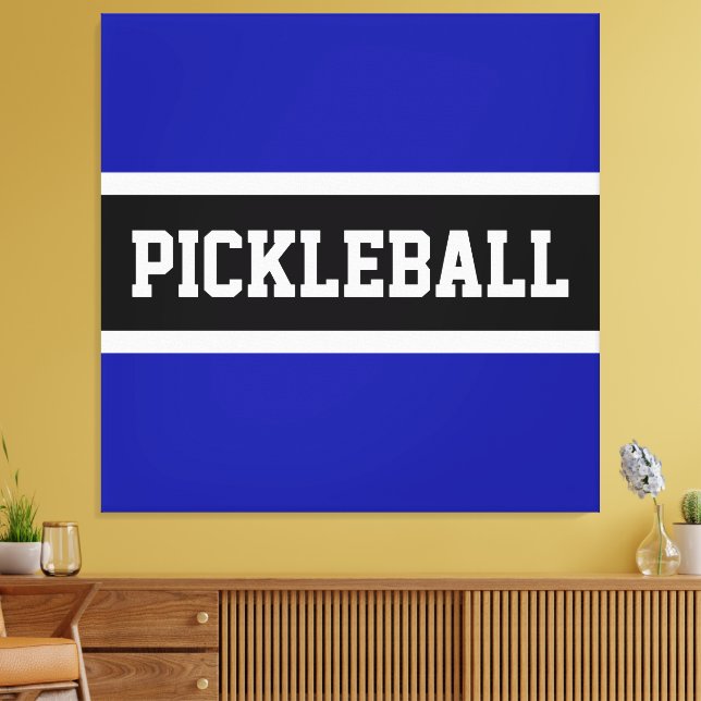 PICKLEBALL Fun Royal Navy Blue Black White Stripes Canvas Print (Insitu(LivingRoom))