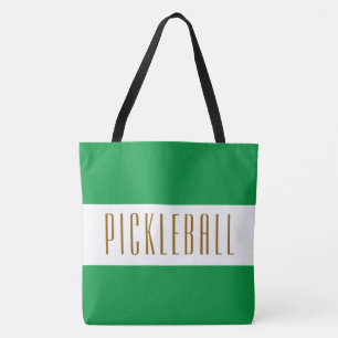 PICKLEBALL Fun Sporty Bright Green White Stripes Tote Bag