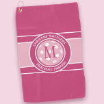 Pickleball Funny Custom Quote Name Initial Pink Golf Towel<br><div class="desc">Classic design features two lines of customisable text for "Pickleball Princess" or a custom saying of choice and name or custom text in a timeless modern font arched over & under an image of a pickleball in light pink. The background pattern is coordinating colourful dark pink & white. Add one...</div>