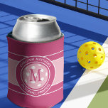 Pickleball Funny Quote Custom Name Initial Pink<br><div class="desc">Classic design features two lines of customisable text for "Pickleball Princess" or a custom saying of choice and name or custom text in a timeless modern font arched over & under an image of a pickleball in light pink. The background pattern is coordinating colourful dark pink & white. Add one...</div>