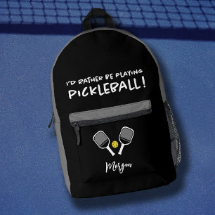 Pickleball Funny Sport Cute Custom Name Black Grey Printed Backpack