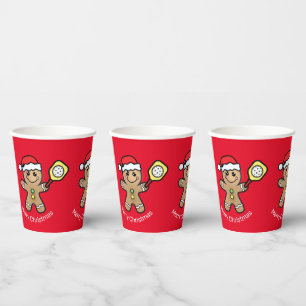 Pickleball  Gingerbread boy  custom text red Paper Cups