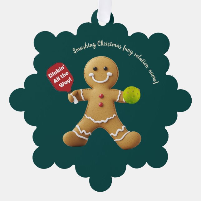 Pickleball Gingerbread Cheer Tree Decoration Card (Front)