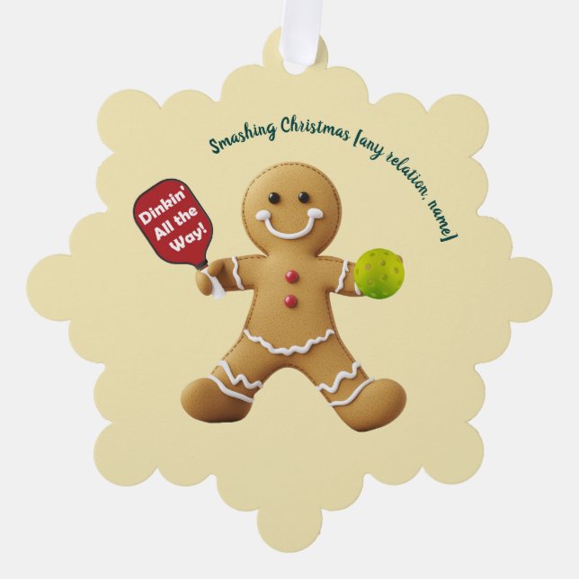 Pickleball Gingerbread Cheer Tree Decoration Card (Front)