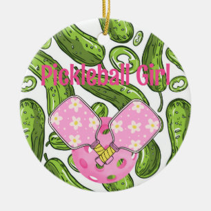 Pickleball Girl Pickles and Pickleballs Custom Ceramic Tree Decoration